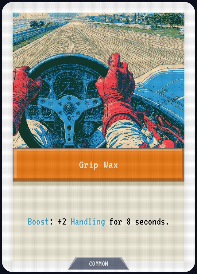 Grip Wax — Boost: +2 Handling for 8 seconds.