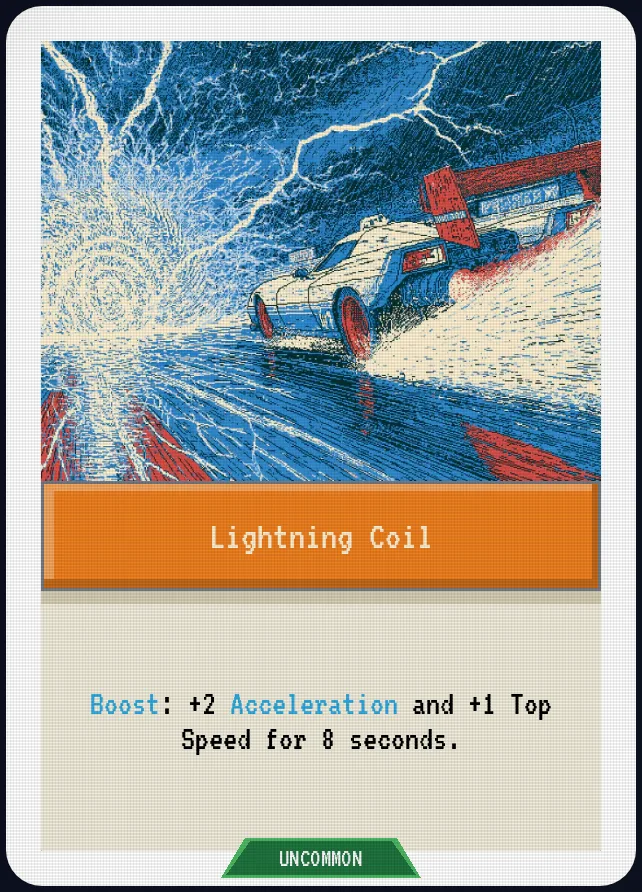 Lightning Coil — Boost: +2 Acceleration and +1 Top Speed for 8 seconds.