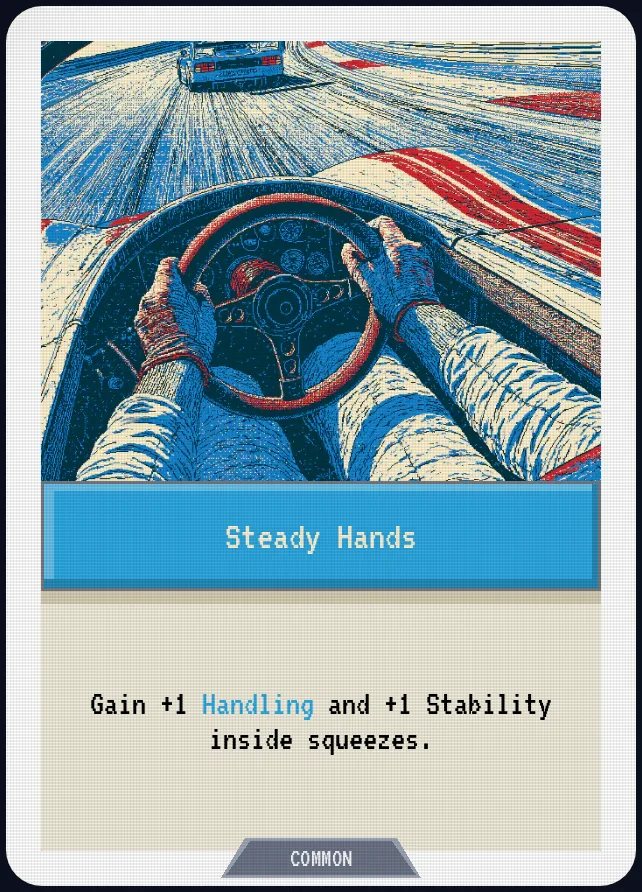 Steady Hands — Gain +1 Handling and +1 Stability inside squeezes.