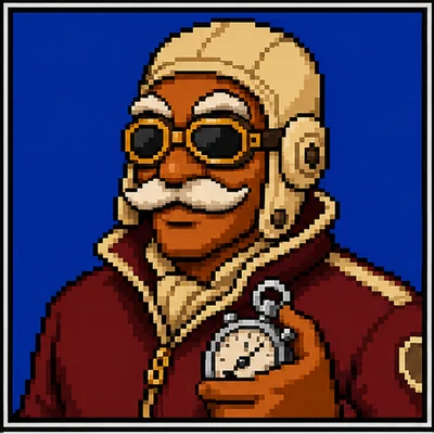Pixel portrait of Armature Arthur, smiling