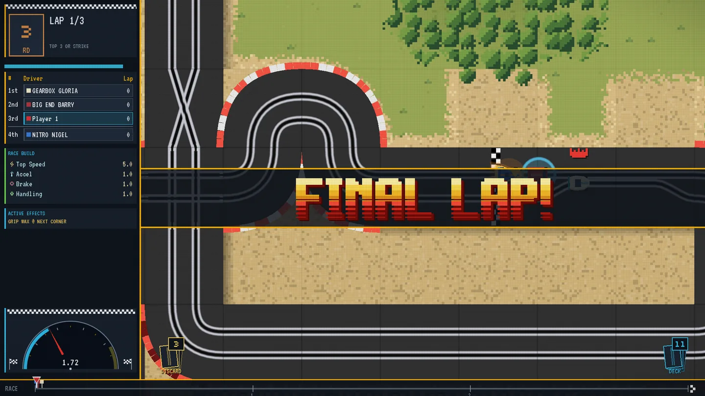 FINAL LAP! in big red-and-gold lettering across the track.