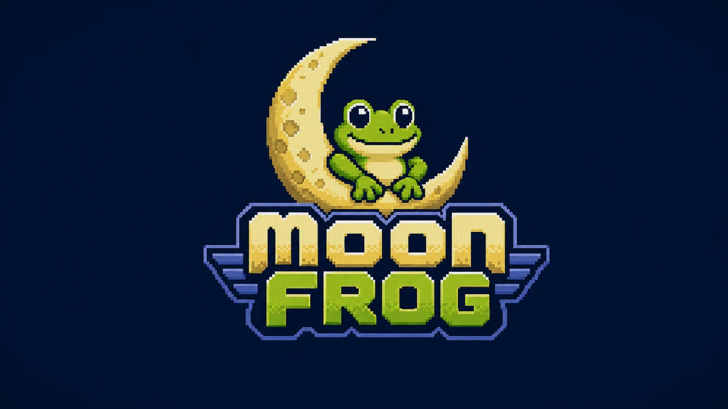 The pixel-art Moon Frog studio logo centred on a deep navy startup screen.