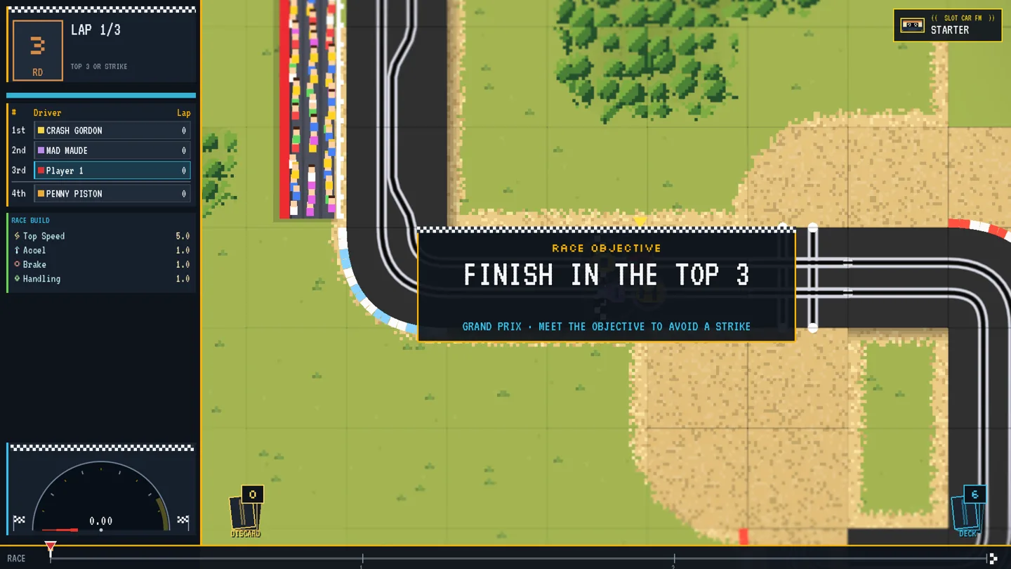 Race entrance after the change, with sand, grass and trees already visible beside the starting grid