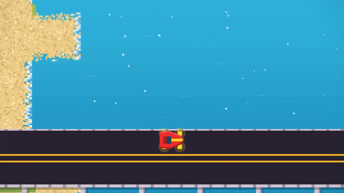 The car and highway seen through the shared camera zoom during the tutorial exit
