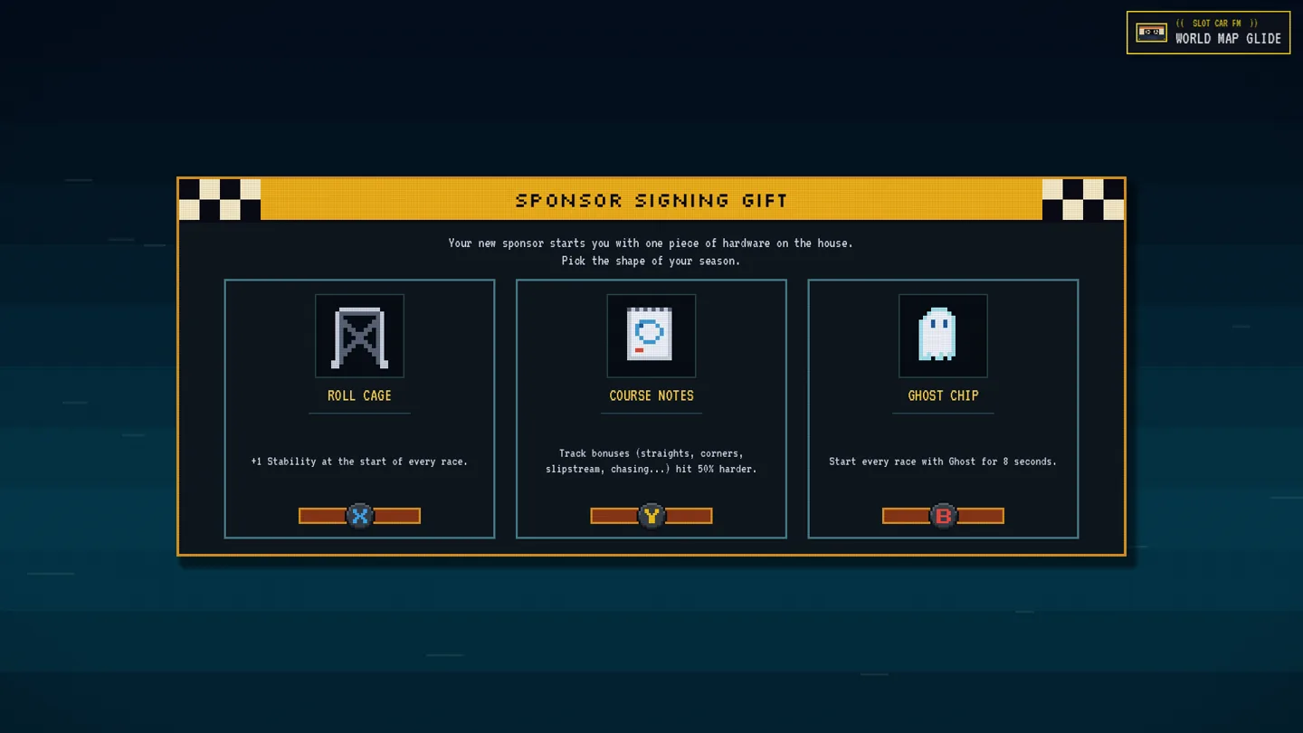 The Sponsor Signing Gift panel appearing immediately over a simple dark blue ocean backdrop after starting a new run.
