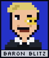 Pixel portrait of BARON BLITZ, moustache, monocle and menace