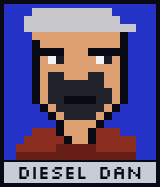 Pixel portrait of DIESEL DAN, a grinning bruiser in a sailor cap
